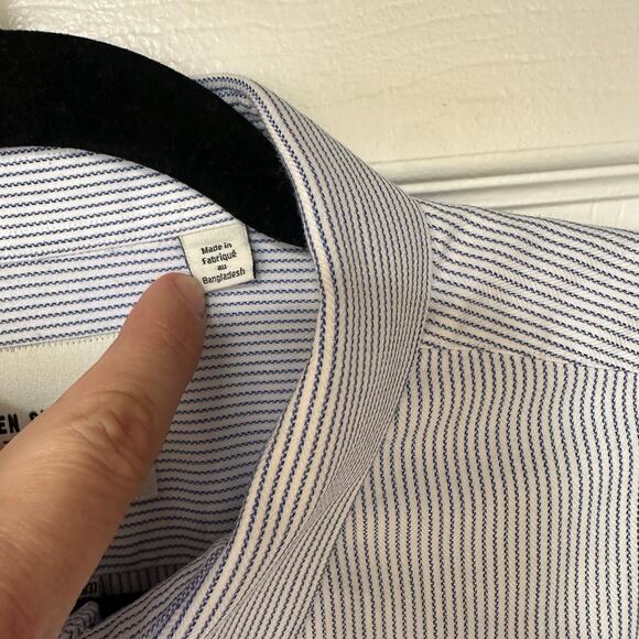BEN SHERMAN Mens Blue Striped Tailored Slim Fit Button Down Shirt Size 17 1/2 - Picture 6 of 8